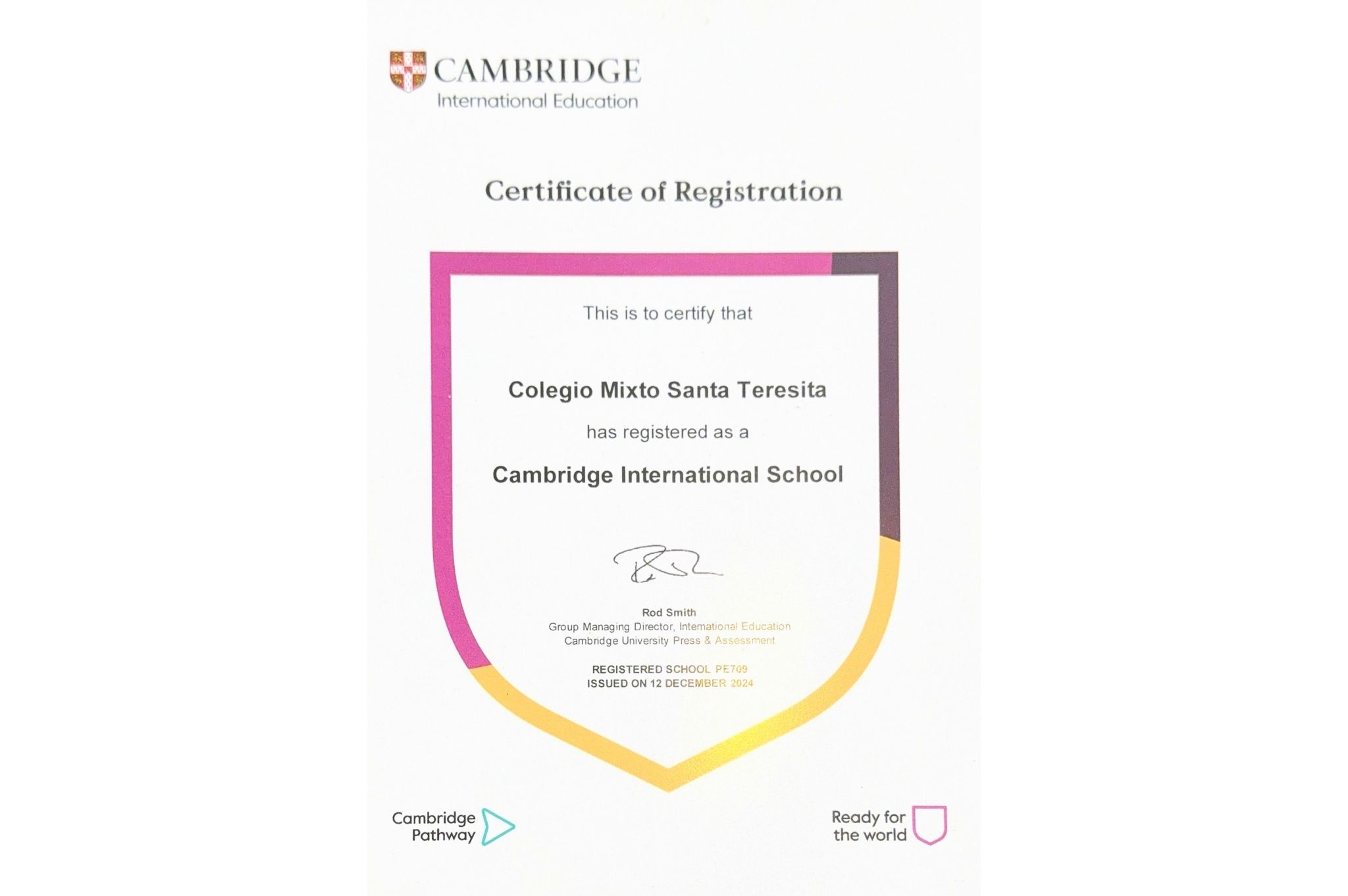 CERTIFICADO CAMBRIDGE - SANTA TERESITA